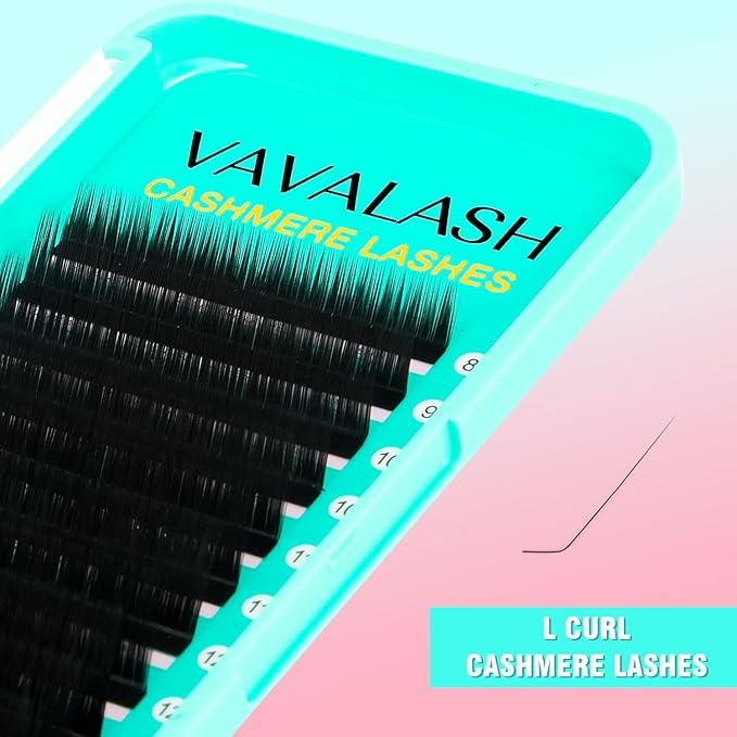 VAVALASH Cashmere Eyelash Extensions 0.03/0.05/0.07/0.15 Premium Lashes B L J Curl Volume Lash Extensions, Soft Super Matte Black Professional Lashes Extension Tray Supplies (0.03-L-8-15MM)