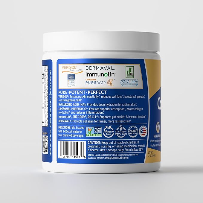 Smooth Skin, Hair, Nails, Joint & Gut Support | Collagen Fusion+ 7-in-1 Powder with VERISOL® Peptides, ImmunoLin® IgG, Dermaval®, PureWay-C®, Hyaluronic Acid & Probiotics | Unflavored 30 Servings