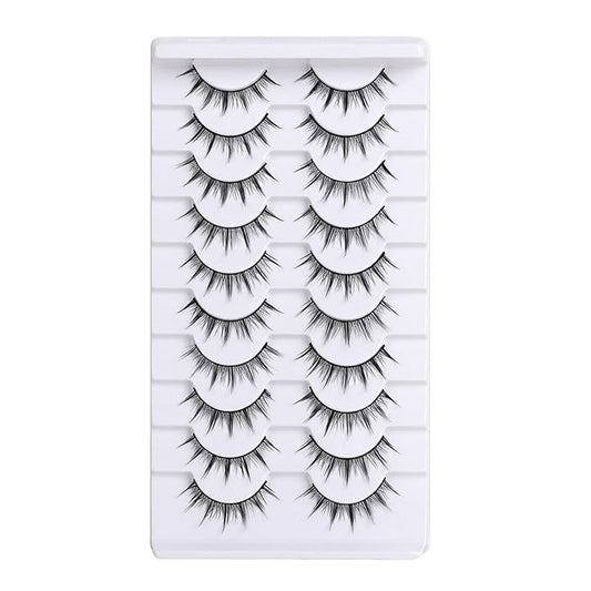 10 Pairs False Eyelashes with Tweezers and High-grade Synthetic Fibers Three-dimensional Long Slender Style Natural Curl Realistic Look Durable Long-lasting Suitable for Daily Comm (Black-B)