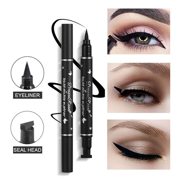 5 Pcs Black Liquid Eyeliner Set with Stamps and High Pigmented Long Lasting Double Head Eyeliners for Beginner Gift