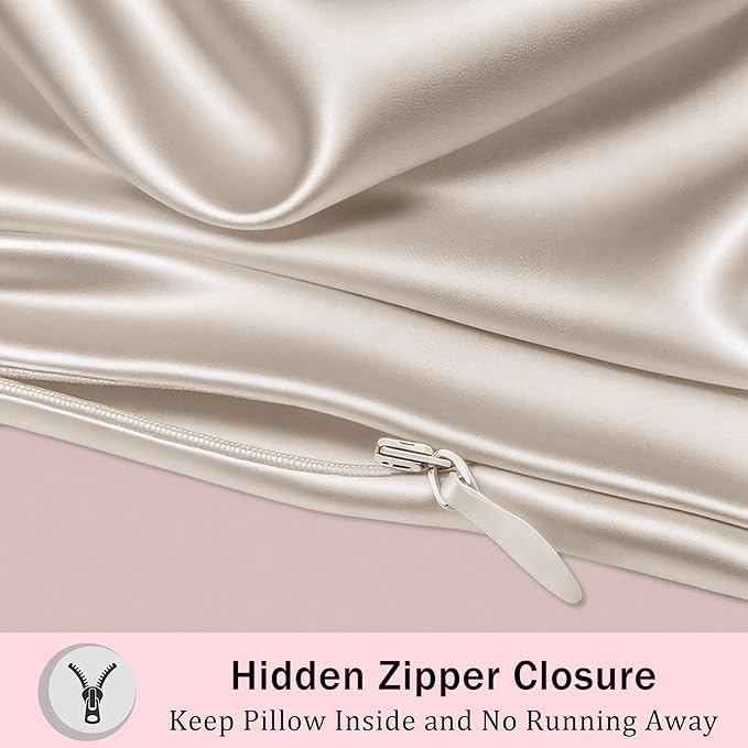Mulberry Silk King Size Pillow Cases Set of 2, Ultra Smooth Soft Breathable Cooling Pillow Cases for Hot Sleepers, Silk Satin Pillowcases 2 Pack with Zipper for Hair and Skin, Gifts for Women