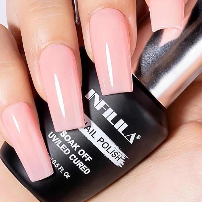 NXJ INFILILA Light Pink Gel Nail Polish, 15ml Baby Milky Pink Soak Off UV LED Gel Polish Long Lasting Shiny, Nude Jelly Sheer Translucent Color for Salon and Nail Art DIY at Home N20