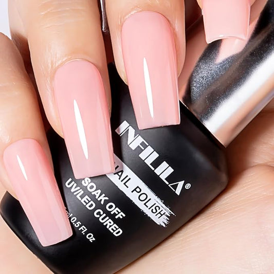 NXJ INFILILA Light Pink Gel Nail Polish, 15ml Baby Milky Pink Soak Off UV LED Gel Polish Long Lasting Shiny, Nude Jelly Sheer Translucent Color for Salon and Nail Art DIY at Home N20