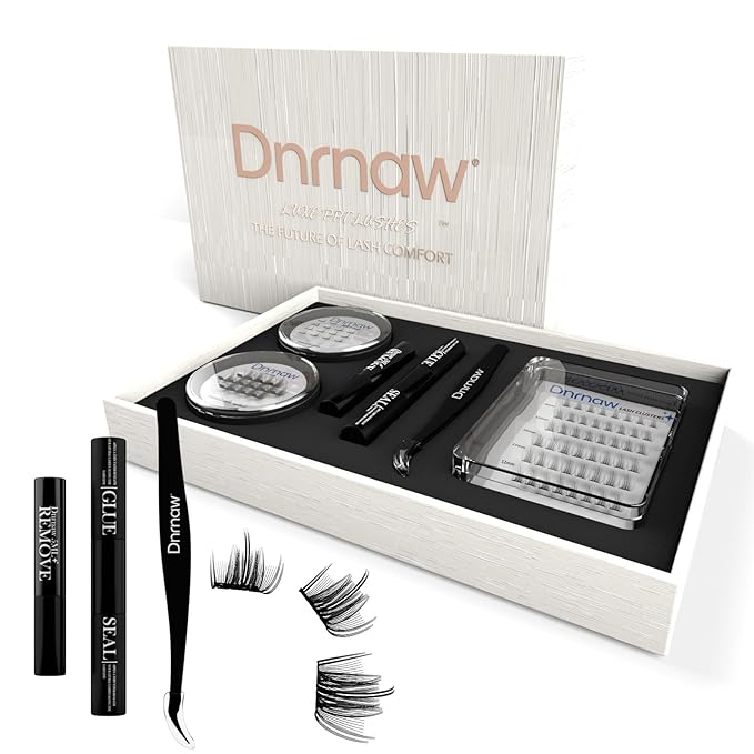 Luxury Lash Clusters Kit - Wispy & Fluffy Cluster Eyelash Extensions 8-16mm, 150H Wear | Korean Hypoallergenic PBT Fibers, Waterproof Glue & Seal | Gift Ready Premium Box (Natural-sliver box)