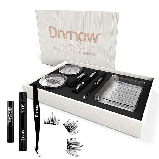 Luxury Lash Clusters Kit - Wispy & Fluffy Cluster Eyelash Extensions 8-16mm, 150H Wear | Korean Hypoallergenic PBT Fibers, Waterproof Glue & Seal | Gift Ready Premium Box (Natural-sliver box)