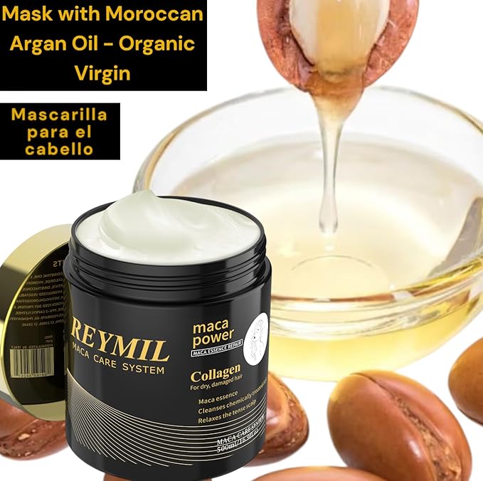 REYMIL Collagen Hair Mask - Deep Conditioning Treatment with Argan Oil - Repairs Dry & Damaged Hair, Softens & Adds Shine, and Fights Frizz - For All Hair Types - 500ml / 16.9 oz
