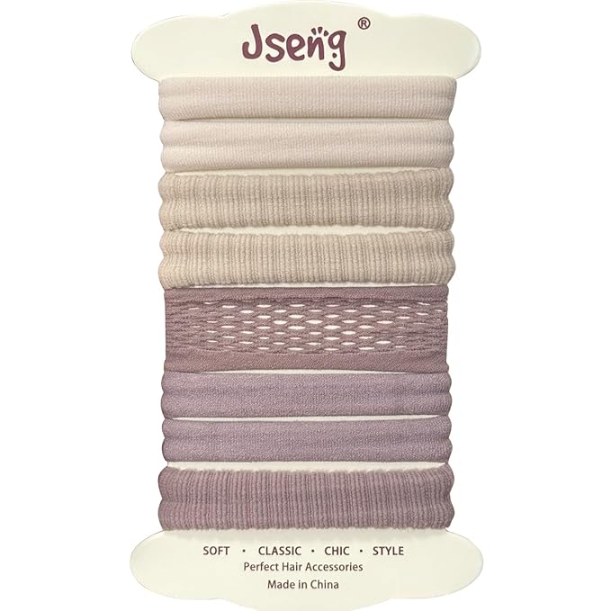 Jseng 8Packs Seamless Hair Ties for Women - Soft No Damage Elastic Hair Accessories for Thick Curly Hair - Beige & Dusty Lavender