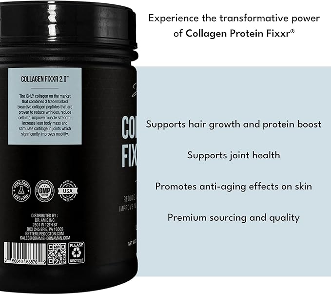 Fixxr Collagen 2.0 by Dr. Amie | with 3 Bioactive Collagen Peptides | Unflavored | 30 Servings