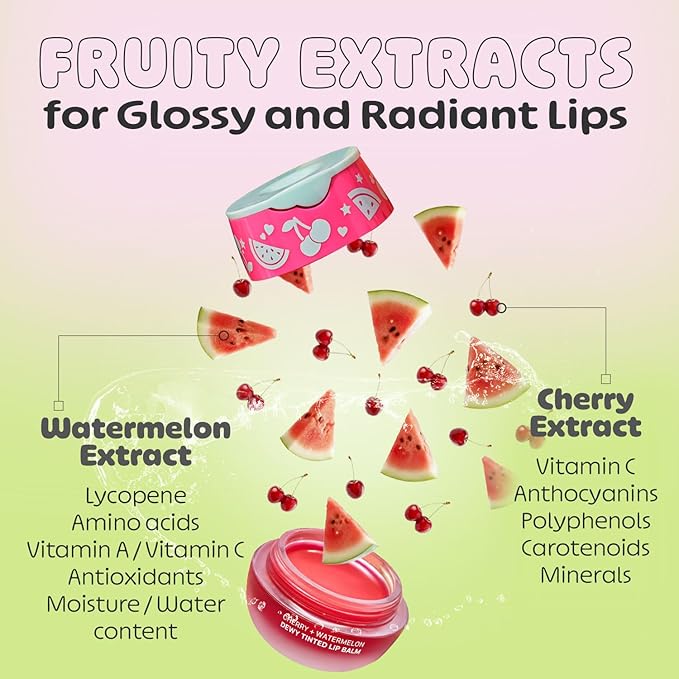 Look At Me Cherry Watermelon Dewy Tinted Lip Balm, Natural Ingredients, Korean Skin Care, Long-Lasting Moisture, Gifts For Women (0.2 fl.oz.)