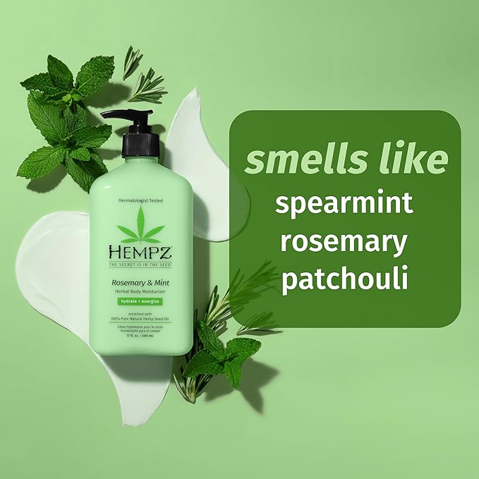 HEMPZ Body Moisturizer, Rosemary & Mint 17 Oz – Hydrating Lotion Rich with Minerals, Vitamin C, & Hempseed Oil to Nourish & Repair Extremely Dry or Sensitive Skin, for Women & Men