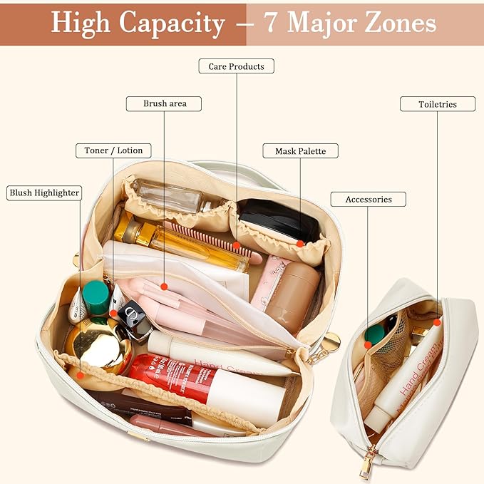 Valentine's Day Gifts for Women Teen Girl, Personalized Initial Makeup Organizer Bag Set, Open Flat Travel Cosmetic Bag With Clear Divider and Handle(Beige,B)