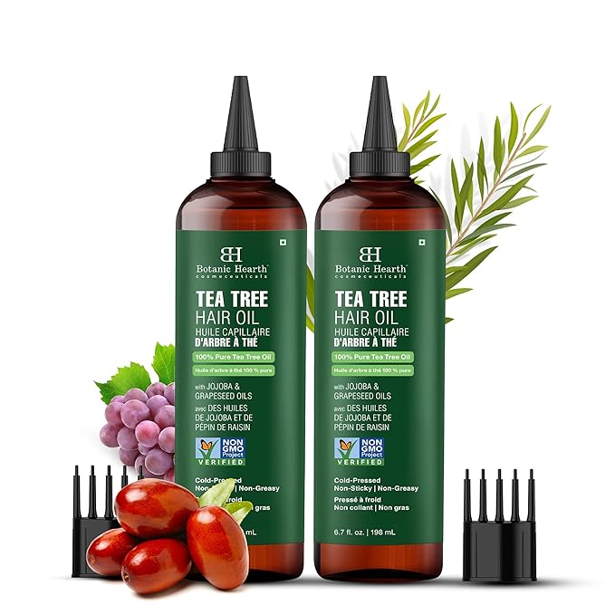 Botanic Hearth Hair Oil for Hair Growth & Hair Relaxer | Strengthening Dry, Frizzy, Damaged Hair & Scalp Treatment | Tea Tree Hair Oil – 6.7 Fl Oz (2 Pack)
