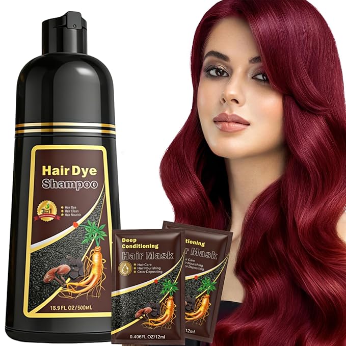 Hair Dye Shampoo 3 in 1 for Women & Men, Rich Wine Red Root-to-Tip Coloring with Natural Extracts, 3-4 Weeks Lasting Smooth Shiny Finish, Easy Home Use for All Hair Types 16.9 fl oz (Wine Red)