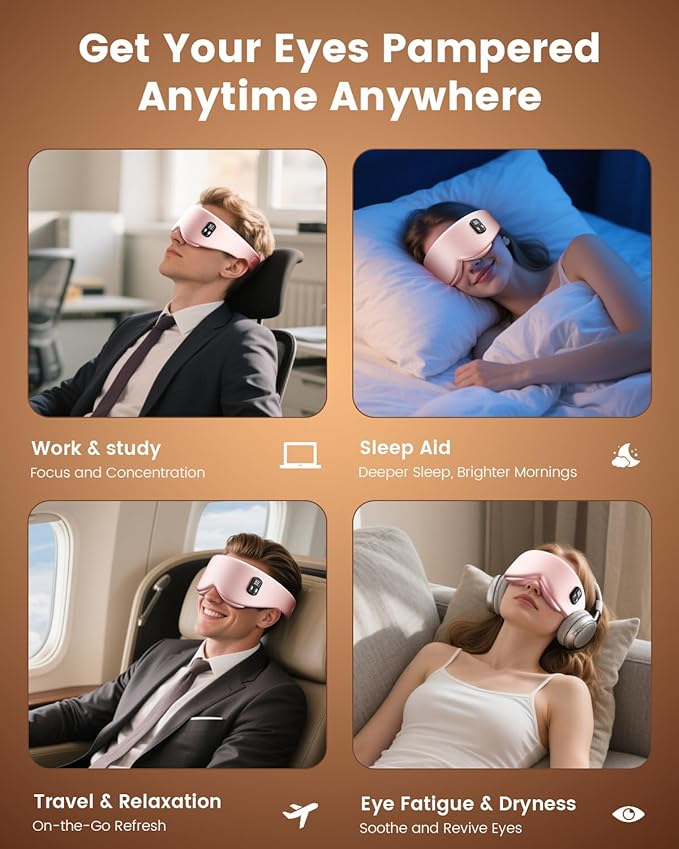 Anydance Heated Eye Mask - Cordless Eye Mask for Dry Eyes, Eye Relief, Improved Sleep, Timed Shutdown, 4 Temperature, Washable Eye Heating Pad for Travel, Removable for Cleaning - Rose Pink