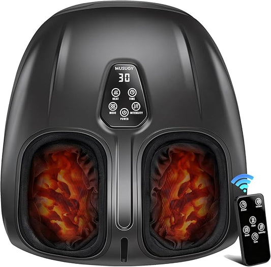 Musugy Foot Massager Machine with Heat : Deep Kneading Shiatsu Foot Massager with Vibration & Compression for Plantar Fasciitis & Neuropathy - for Women & Men,Relax for Office Home Use