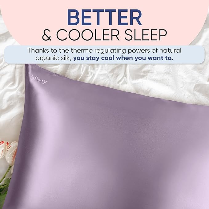Blissy Silk Pillowcase - 100% Pure Mulberry Silk - 22 Momme 6A High-Grade Fibers - Silk Pillow Cover for Hair & Skin - Regular, Queen & King (Lavender, Standard)