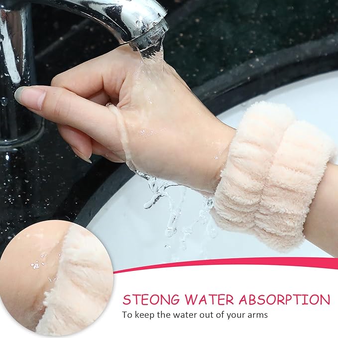 Chuangdi 4 Pairs Wrist Bands for Washing Face Wrist Spa Microfiber Wash Towel Band Scrunchies Absorbent Wristbands Sweatband for Women Prevent Liquid from Spilling(Bright Colors)