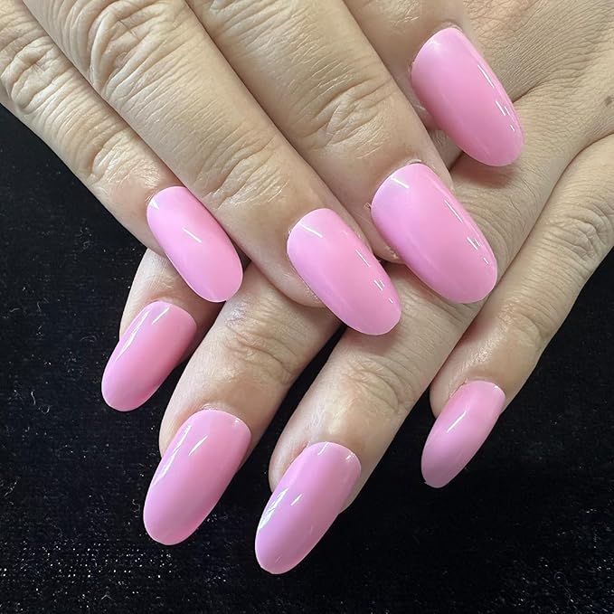 JONKASIPA Press on Medium Almond Shape, Pink Gel Nails, Glossy Short Tip Reusable Fake Nails, Acrylic Fake Nails Manicure Set, Designed for Women