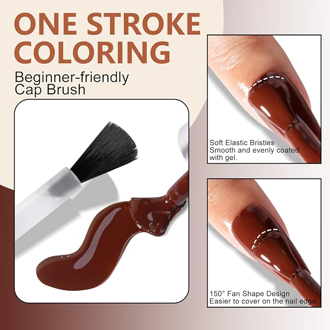 NXJ INFILILA Brown Gel Nail Polish, 15ml 0.51oz Dark Brown Gel Polish One-Stroke Coloring, Hema Free Chocolate Color High Gloss Soak Off UV Nail Manicure DIY for Women Girls SQ039