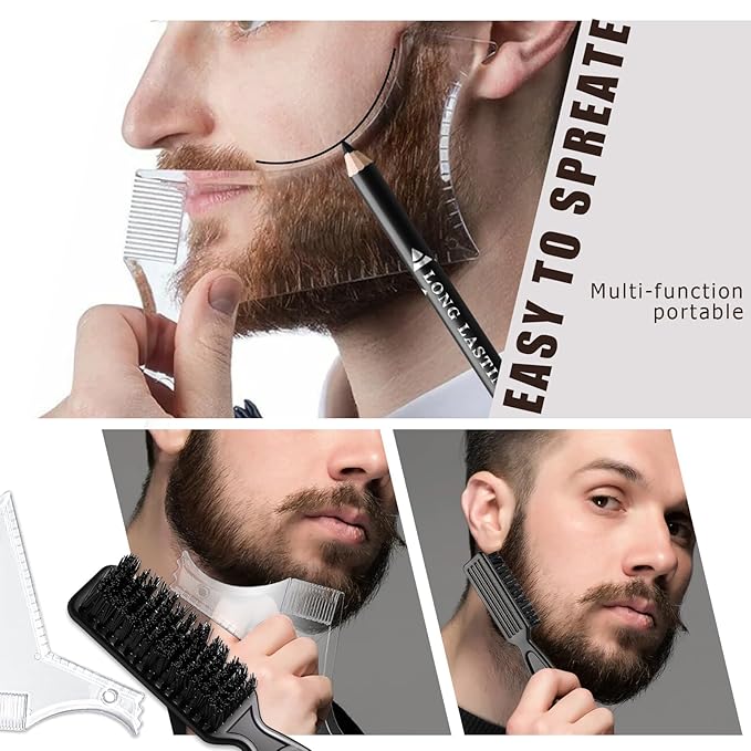 Noerrors Barber Pencil for Lineup Magic Hairline Beard Guide Shaping Pencils Barber Chalk for Design Hairline Razor Trace Black Brown White Barber Pencils Set with Sharpener Ruler Brush for Men