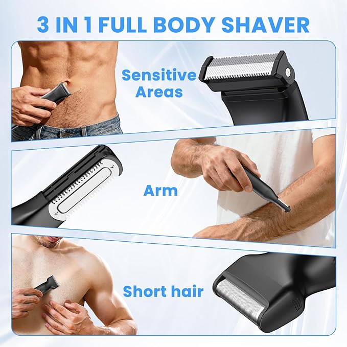 Manscape Body Hair Trimmer for Men - 3-in-1 Electric Shaver, IPX6 Waterproof Wet/Dry Groomer Kit for Chest, Underarms, Pubic & Legs, with USB Recharge Razor