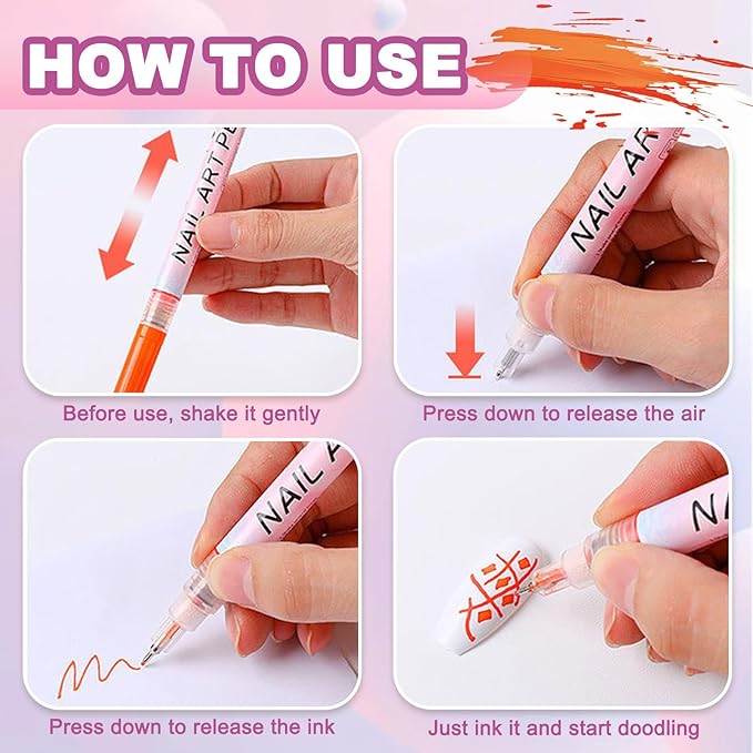 MKNZOME Nail Art Pens Set, 12 Color 0.5 MM Nail Art Markers Nail Polish Pens Drawing Painting Point Liner Painted Kit, Waterproof and Quick-drying Nail for DIY Design Manicure Tools
