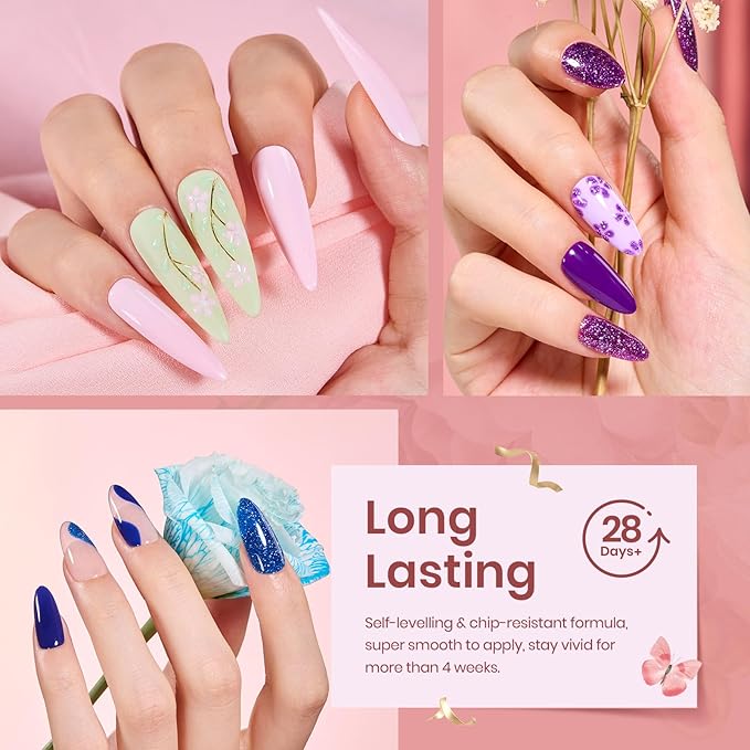 beetles Gel Nail Polish Set - 36 Colors Verse of Flower Gel Nail Kit Pink White Black Red Purple Blue Yellow Gel Polish Colors & 3Pcs Base Top Coat Soak off UV Home Salon Valentines Gift for Women