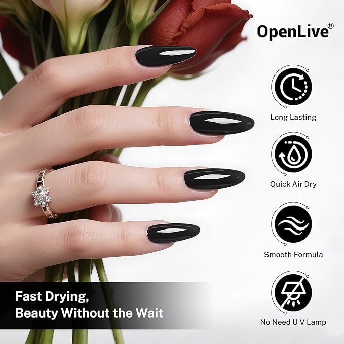 OpenLive 16.5ml Black Nail Polish Large Volume Quick Drying Nail Polish, Fast Drying and Long Lasting Color Nail Art DIY Home Manicure Gift for Women