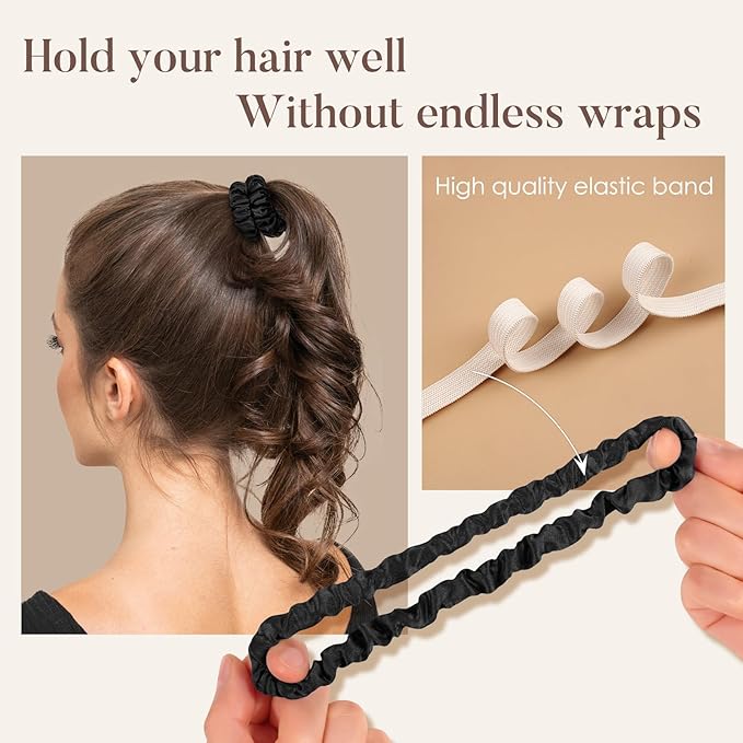 LULUSILK Small Silk Hair Ties No Damage, 100% Real Mulberry Silk, Skinny Scrunchies Ponytail Holders for Thin Fine Hair, Black, Pack of 3