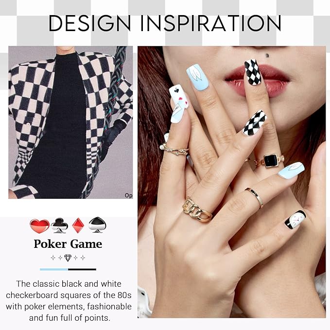 GLAMERMAID Dark Blue White Ombre Press on Nails Medium Square, Oil Painting Glossy Gel Stick on Fake Nals Short Square, Neutral Glue 0n Nails Kit for Women, Reusable Acrylic False Nails Manicure Set