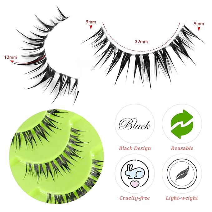 outopen 10 Pairs Manga Lashes Natural Look False Eyelashes Wispy Spiky Anime Lashes Korean Japanese Asian Style Cosplay Fake Eyelashes with Clear Band