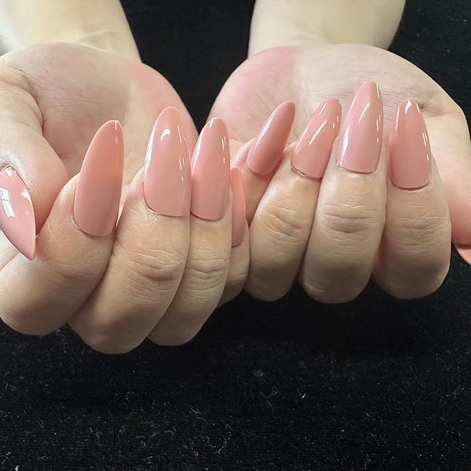 JONKASIPA French Fingertip Press-On Nails - Pink Almond Shaped Press-On Nails, Artificial Nails Designed for Women, 24 Pcs Stick-On Nail Set