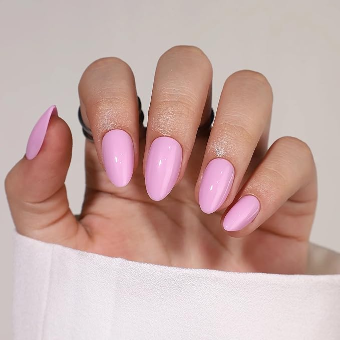 RPNZL Press On Nails - Pretty In Pink | Pink Medium Almond, UV Finish, Reusable | 32 Nails, 16 Sizes Kit with Glue and Adhesive Tabs I Female Founded