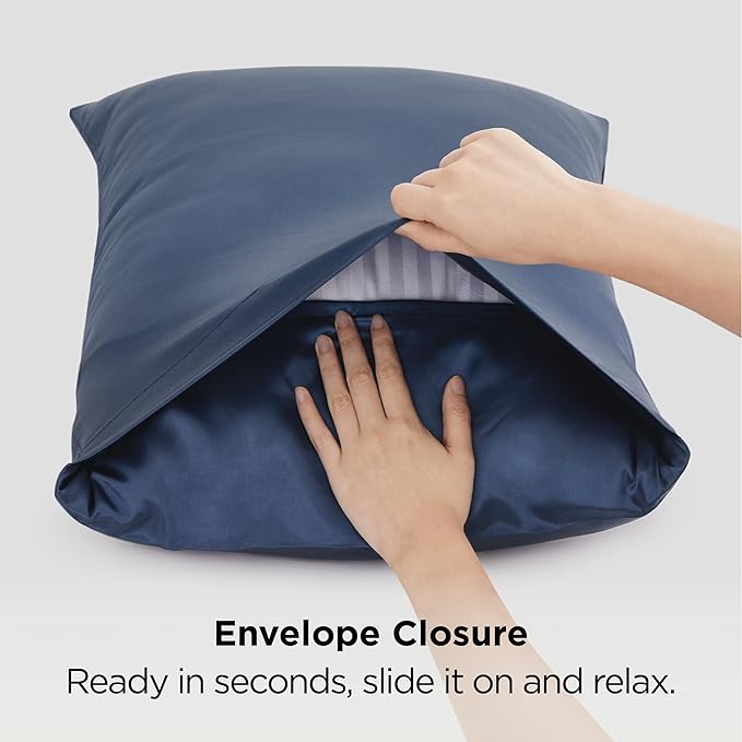 Bedsure Satin Pillowcase 2 Pack Similar to Silk Pillow Cases Standard Size, Pillow Case for Sleeping Women with Envelope Closure, Gifts for Women Men, Blue, 20x26 Inches