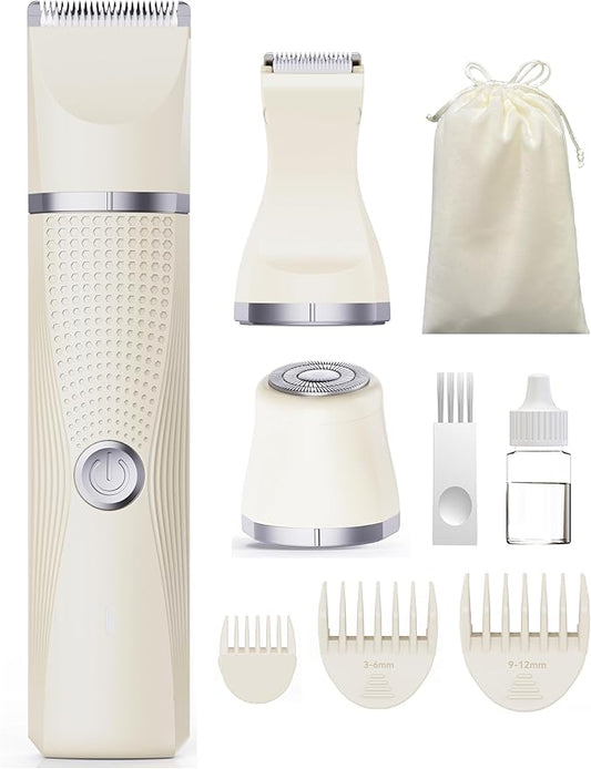 unibono 3-in-1 Electric Razor for Women - Waterproof Bikini Trimmer,Rechargeable Electric Shaver for Lady,Pubic Hair Trimmer Women,Personal Trimmer Groomer for Body Hair (Cream, LY)