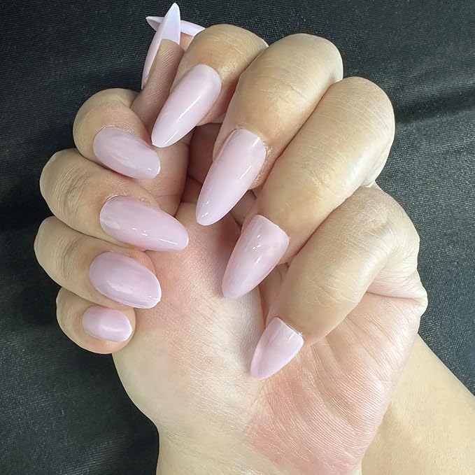 JONKASIPA Medium Almond Pressed Gel Manicure - Soft Purple Pressed Gel Manicure, Artificial Nails for Women, Reusable, Available in 12 Sizes, Includes 24 Pcs Patch Manicure Set