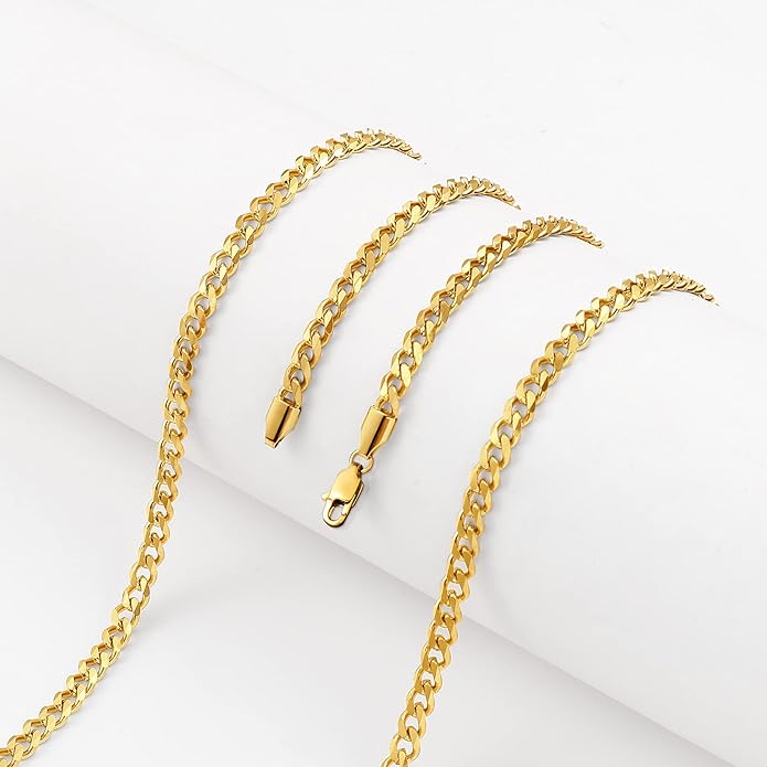 Fiusem 3.5mm Cuban Link Chains for Men, Silver Tone/Black/14K Gold Plated Stainless Steel Necklace Chain, Mens Necklace 16, 18, 20, 22, 24, 26, 28 Inch