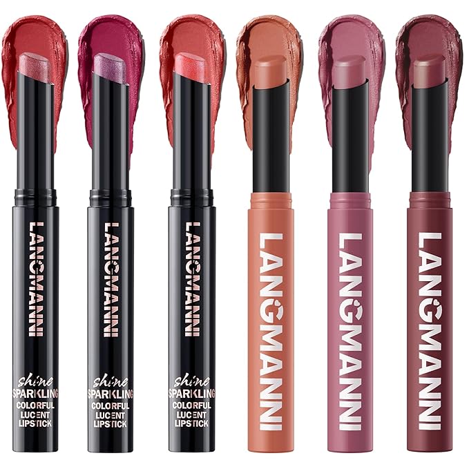 Jolilab 6Pcs Glitter Lip Kit - Velvet Matte & Nude Matte Lipstick + Glitter Lip Gloss/Glitter Lipstick High Pigmented Long-Lasting Waterproof Beauty Cosmetics Gift for Women(SET D)