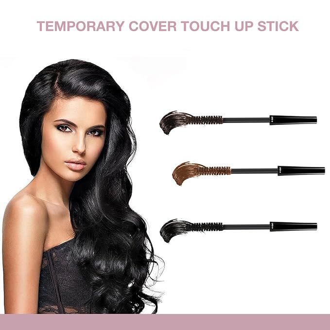 GEUUFEA Hair Mascara for Gray Hair, 3 In 1 Hair Color Concealer Stick with Precision Applicator, Temporary Hairline Filler, Multi-Purpose Mascara for Eyebrow and Beard（Black）