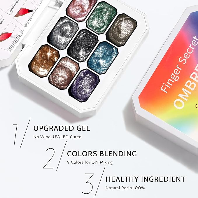 Karroy Sponge Pat Paint Nail Gel, 9 Colors Ombre Nails Gradient Gel Nail Blush Blooming Aura Nails Drawing Stripper Floral Painting Nail Art, No Wipe, UV/LED Curing (9 Colors K)