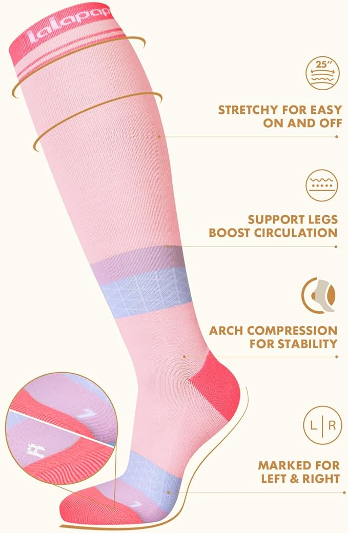 Lalapapa Thick Soft Cotton Compression Socks for Women Men 15-20mmHg Knee High Breathable Cotton Socks for All Day Comfort