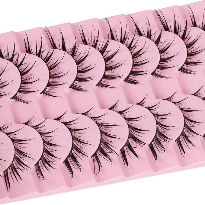 outopen 10 Pairs Fox Eye Manga Lashes Japanese Cosplay Lashes Doll Style Spiky Anime Lashes Wispy Cat Eye False Lashes Extensions(Fox Manga 10-15 MM)