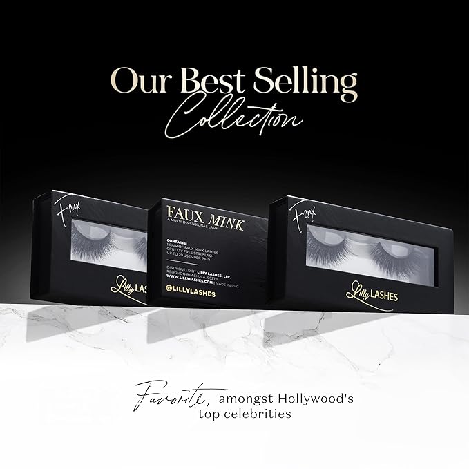 Lilly Lashes 3D Miami Faux Mink Strip Eyelashes, False Eyelashes Dramatic Look, Reusable False Lashes, Fake Lashes Pack, Lash Strips with Luxury Silk Like Fibers, No Lash Glue Included