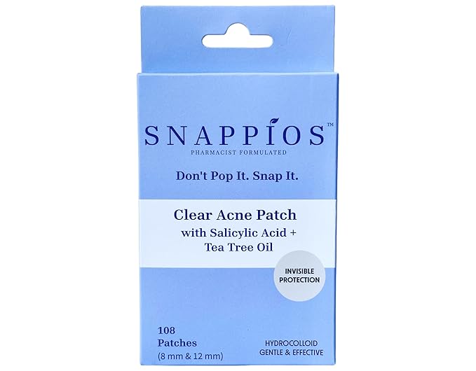 Snappios Clear Acne Patches – Pharmacist‑Formulated Hydrocolloid Pimple Stickers with Salicylic Acid & Tea Tree Oil (108 Count, 8 mm & 12 mm) – Invisible, Gentle & Fast‑Acting