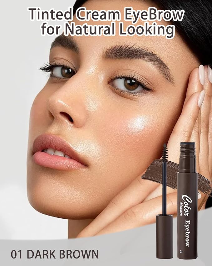 2Pcs Tinted Brow Cream Waterproof,Dark Brown Longwearing Smudgeproof Liquid Eyebrow Tinting Gel Mascara,Volumizing Eye Brows Filler Women Natural Brow Makeup without Clumping with Brow Brush&Razor-01