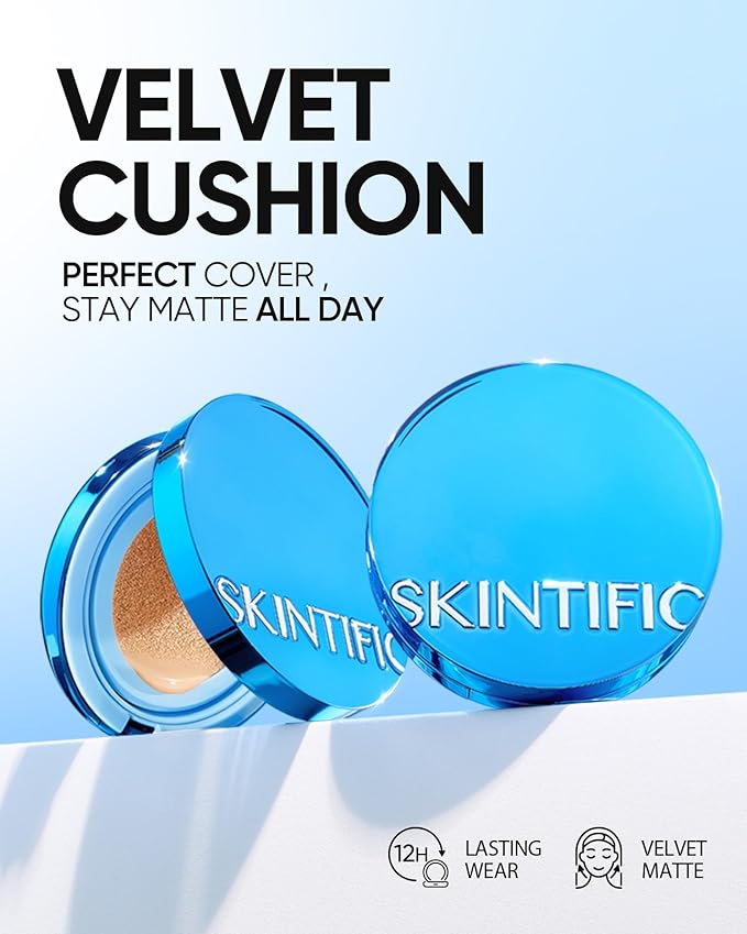 Velvet Matte Cushion Foundation Blue #03 Petal| Full Coverage,12H Oil Control,Ideal for Oily & Combination Skin,Waterproof,Long-Lasting, Lightweight, Hydrating,Transfer-Proof