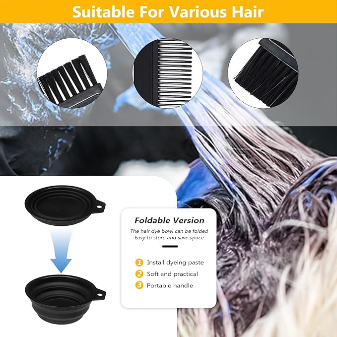 DINTSTYLE 26PCS Hair Dye Coloring Kit, Professional Hair Bleach Kit, Hair Coloring Products, Gloves, Storage Bag, Rubber Band, Ear Cap, Mixing Spoon, Shawl, Clips, Brush, Bowl, Black