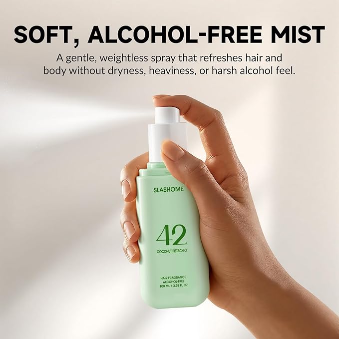 slashome Hair Perfume for Women, Alcohol-Free Coconut Pistachio Hair & Body Mist, Lightweight Long-Lasting Fragrance for Hair, Wigs, Body & Fabric, Birthday & Valentine’s Day Gift, 100ml / 3.38 fl oz