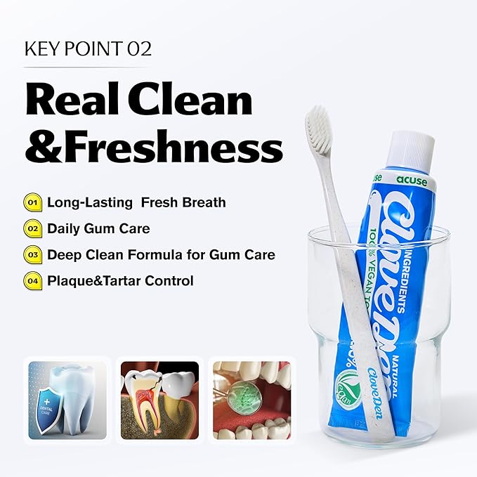CloveDen Vegan Fluoride Toothpaste – Herbal Gum Care with Clove & Tea Tree, Anti-Plaque & Tartar Control, Bad Breath Treatment, Gentle for Sensitive Teeth, SLS-Free, Lemon Mint, 3.52oz / 100g
