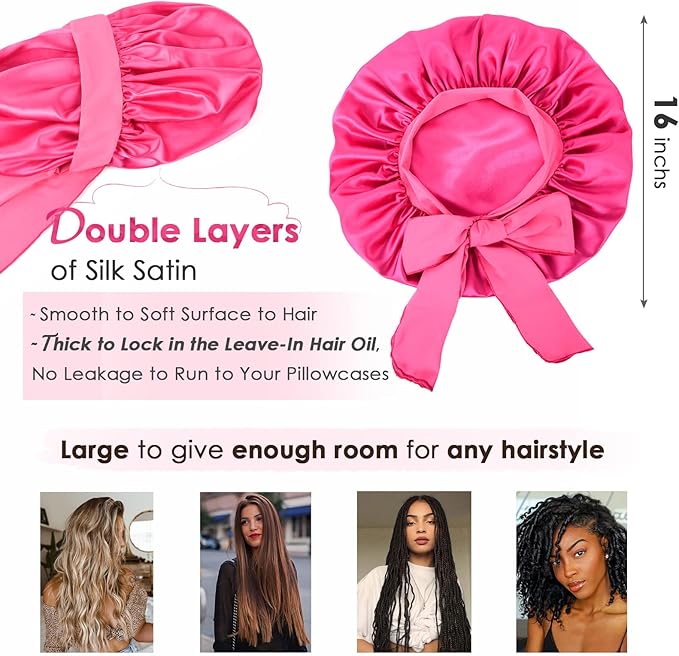 YANIBEST Adjustable Silk Bonnet for Sleeping Women Double Layer Satin Bonnet Reduce Friction Prevent Frizz Curly Hair